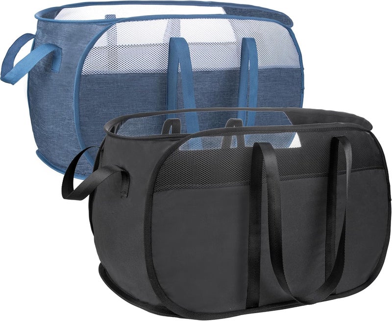 XIAYAN Pop Up Laundry Hamper，with Durable Handles collapsible laundry basket，Easy to Open and Fold for college Dorm,kids room，travel (black+blue)… - Image 1